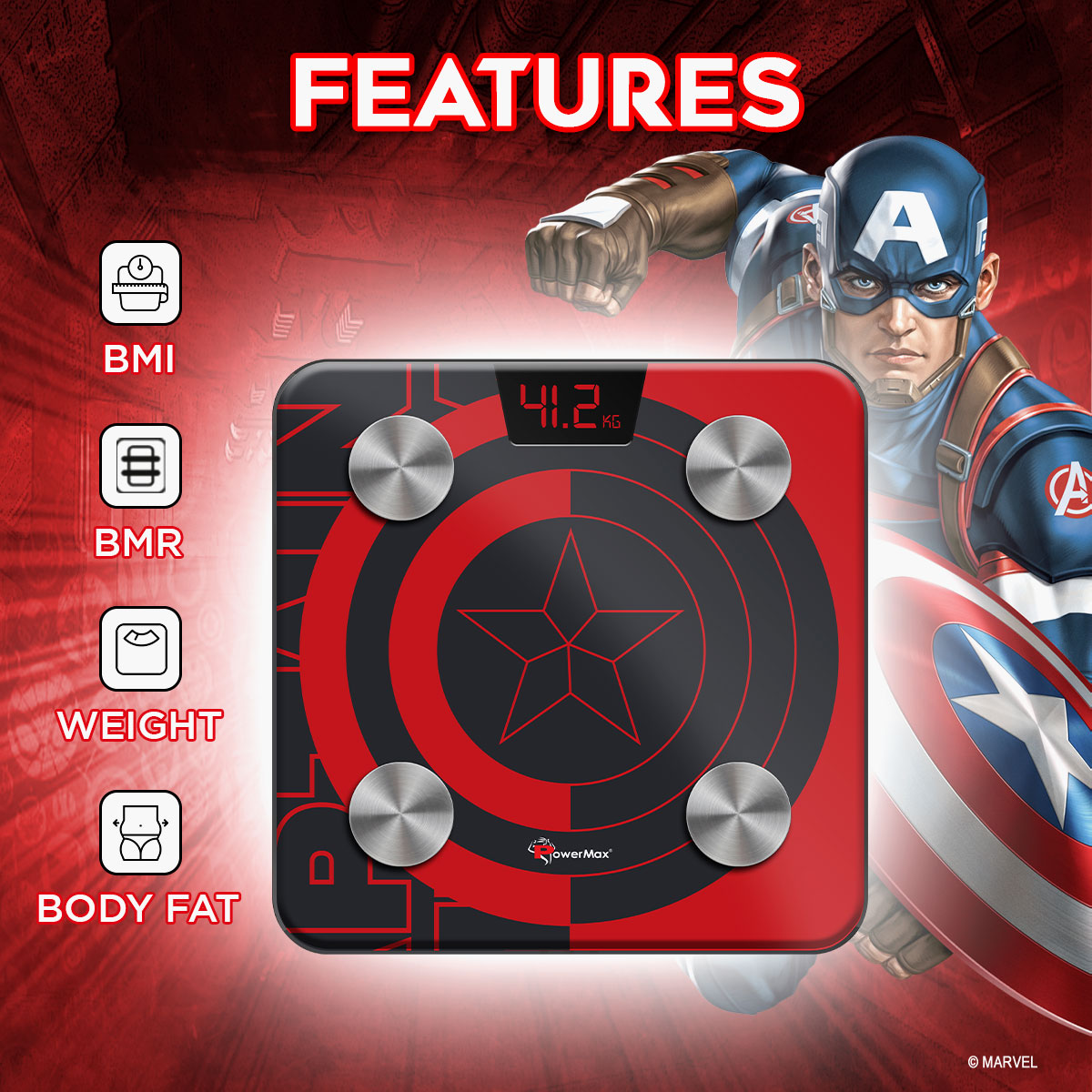 buy powermax x marvel bca-130 captain america edition bluetooth smart scale