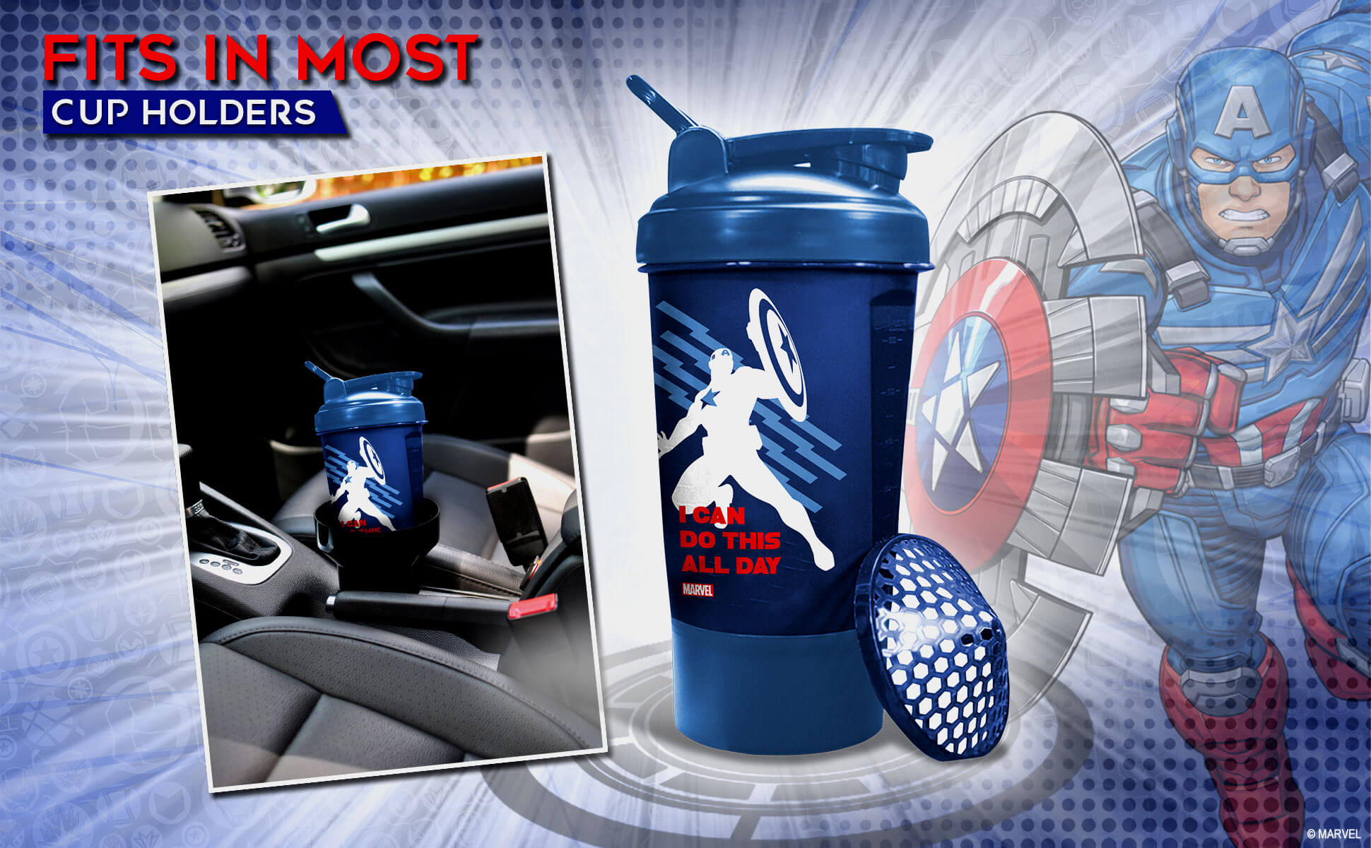 buy powermax x marvel msb-6s-ca-blue (600ml) captain america marvel edition protein shaker bottle with single storage