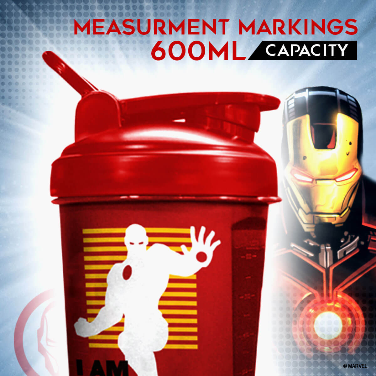 buy powermax x marvel msb-6s-im-red (600ml) ironman marvel edition protein shaker bottle with single storage