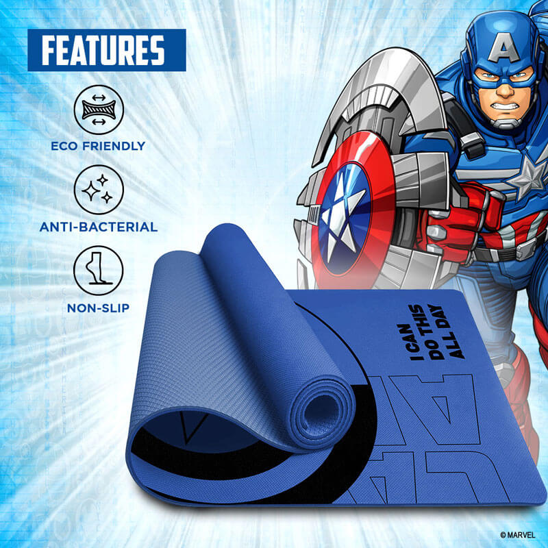 buy powermax x marvel yp6-1.2 captain america pvc yoga mat with bag for gym workout