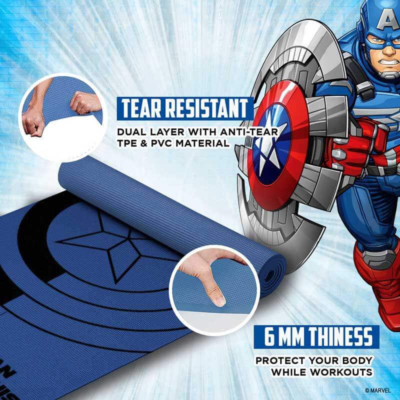 buy powermax x marvel yp6-1.2 captain america pvc yoga mat with bag for gym workout