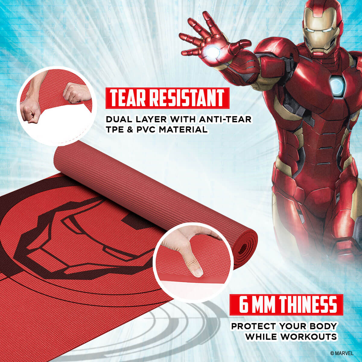 buy powermax x marvel yp6-1.3 ironman pvc yoga mat with bag for gym workout